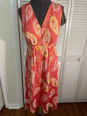 Ruby Rd. Red Paisley Maxi Dress with Yellow Accents
